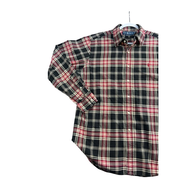Ralph Lauren Classic Fit Mens Plaid Long Sleeve Button Down Shirt Red Black, Lg - Picture 5 of 11